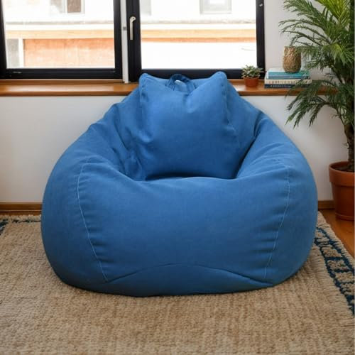 HORLSKI Sitzsackbezüge Polyester Waschbar Große Birnenform Große Gaming-Sitzsäcke Für Erwachsene Für Wohnzimmer Garten Geeignet,Dark Blue,90 * 110cm
