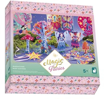 Janod - Coffret Multi-Activités - Thème Fées - 11 Réalisations - Kit Loisir Créatif DIY Enfant - Apprentissage Dextérité et Concentration – Dès 5 Ans - J09175
