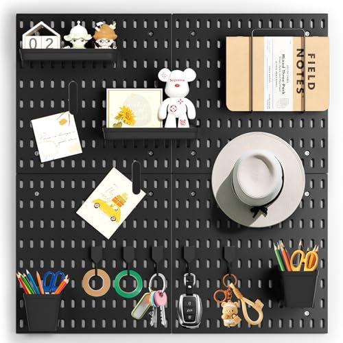 HENSHOW Juego de 4 tableros de Ranuras, pegboard con Accesorios para organización de Manualidades, exhibición de Adornos, Almacenamiento de habitación Infantil, no Requiere perforación