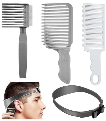 SHUOHONG 4 Stück Haarschneide Hilfe, Gebogenes Haarschneidekamm, Verstellbare Fade Kamm, Haare Selber Schneiden für Männer Set, Clipper Haarschneider, Friseur Zubehör für Herren Salon Friseur Grau