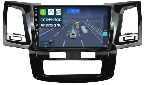 KEC 9” [4+64G] Android 16 Bilradio för Toyota Fortuner Hilux Revo Vigo 2004-2015 med Trådlös Carplay Android Auto Wifi GPS Navi Bluetooth 5.0 FM MirrorLink-Ingår backkamera