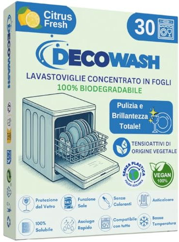 Detersivo Lavastoviglie in Fogli Ecologici (Fino a 60 Lavaggi) – Senza Plastica, Fosfati né Cloro. Biodegradabile, Vegano, Sicuro. Pulizia, Brillantezza, Protezione e Anticalcare