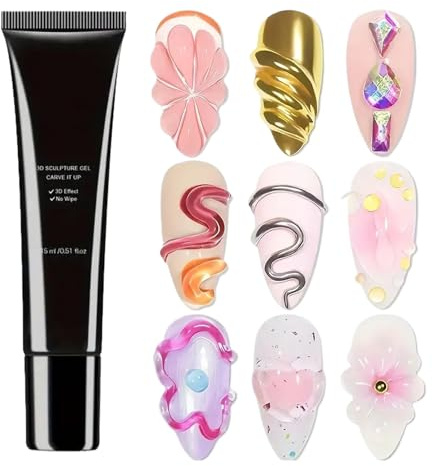 3D NaIil Art Sculpture Gel - UV light 3D effect powder Clear Sculpting Gel Polish | Bonding Strengthening Nail Molding Glue | Manicure Decoration for Bridal Beginners Practice Home Travel