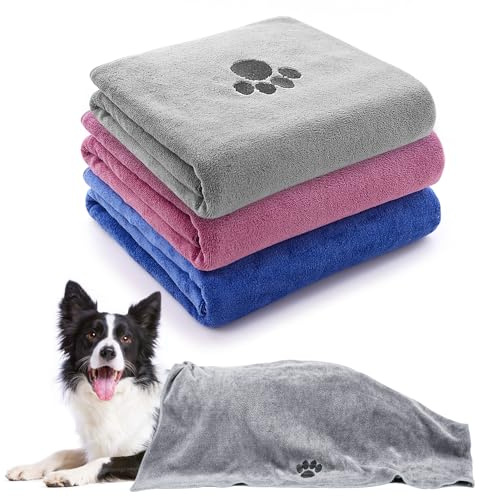 ECVUKQ 3 Stück Schnell Trocknend Hundehandtücher, 100 x 50 cm Hundehandtuch Extra Saugfähig Haustier mikrofaser handtücher Hunde Handtuch Badehandtuch für Hunde Katzen Oder Andere Haustiere