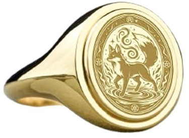 LKBEADS Räv i 925 sterlingsilver | guldpläterad ring | oval form, 15 x 13 mm, sigillring | bandstorlek US 5–12,5, avelaibal | LKDR_0645