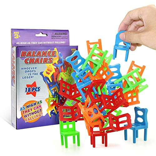 Fafeims Set di Giochi con Sedie Impilabili - Sedie in Equilibrio, Giocattoli Impilabili per Bomboniere, 18 Mini in Plastica, Divertimento Interattivo per Bambini