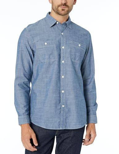 Amazon Essentials Men's Regular-Fit Long-Sleeve Chambray Shirt, Rinsed, XL