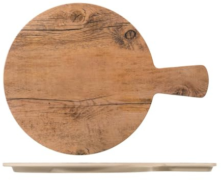 H&H Piatto in Melamina, Effetto Legno, Tondo, con Manico, 28cm