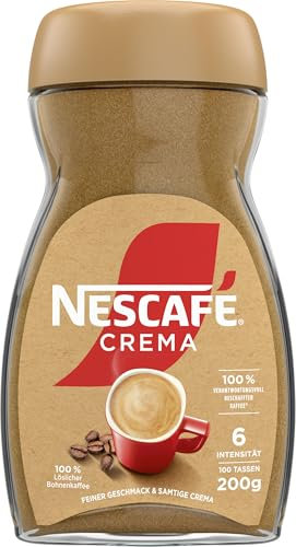 NESCAFE NESCAFÉ CLASSIC Crema, löslicher Bohnenkaffee aus mitteldunkel gerösteten Kaffeebohnen, kräftiger Instant-Kaffee mit samtiger Crema, koffeinhaltig, 1er Pack, 200g