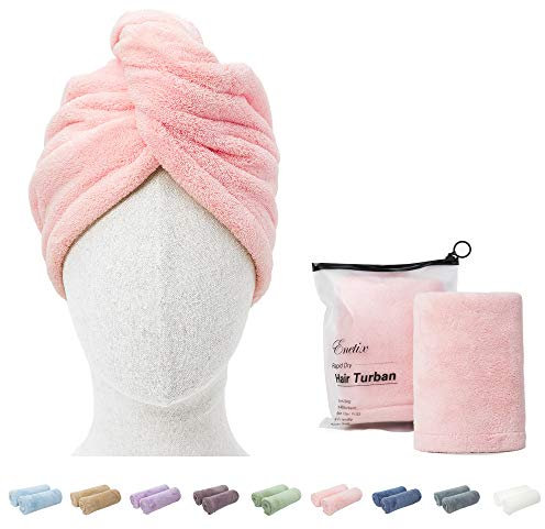ENETIX 2 Stück Microfaser Handtuch für Damen, Haare Schnelltrocknend 25 × 70 cm Super Absorbierender Anti-Frizz-Haar-Turban, Schnell trocknende Haartücher mit Knopf (Rosa)