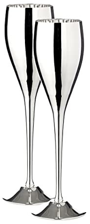 EDZARD Set di 2 flauto da spumante Dodo (200 ml) argentato, calici da spumante, calici per vino, spumante, champagne, prosecco in ottone lucido per festeggiare