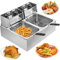 Electric Deep Fat Fryer Large，Stainless Steel Chip Pans with Basket and Lid, Commercial Chip Fryers with Dual Tank 12L 2500W x 2