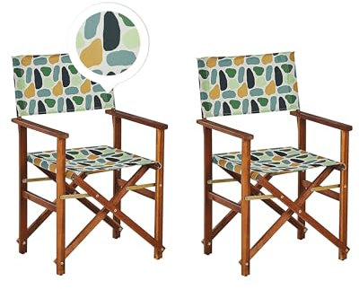 Set di 2 Sedie da regista per Giardino in Legno Scuro motivo Geometrico