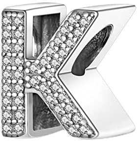 BEEUVIP Berlocker Alfabet Hänge Berlocker 925 Sterling Silver Med Transparent Kubisk Zirkonia Kompatibel med Pandora & Europeiskt Armband Bokstavsberlocker för Kvinnor Stil A, Silver, Kubisk zirkonia