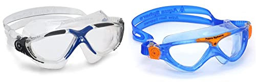 Aqua Sphere Vista Schwimmmaske, transparent grau/blau/transparentes Glas, Einheitsgröße & Vista Junior Schwimmen Maske/Brille Blau & Orange - Klare Linse