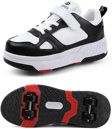 Schuhe Mit Rollen Versenkbarer Technischer Skateboardschuhe Sport Schuhe Kinder Rollschuhe Outdoor Turnschuhe Jungen und Mädchen 4 Rollschuhe,Schwarz-39 EU