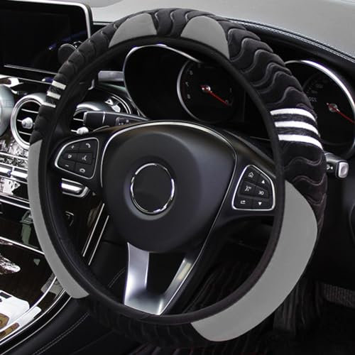 SacJkt Lenkradbezug, Lenkradbezug Winter, Lenkradbezug Plüsch, Anti Rutsch Universal Auto Lenkradhülle Für Herbst- und Wintersaison（schwarz grau）