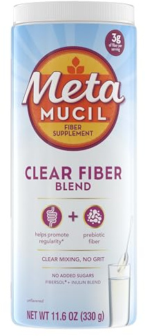 Metamucil Fiber Supplement, Unflavored Clear Mixing Powder, No Grit, No Sugar Added, Plant Based Prebiotic Fiber Supplement Blend for Daily Digestive Health, 75 teaspoons