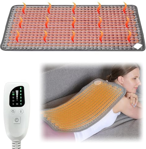 SKIKHN Termoforo Elettrico 84x43cm, Termoforo per schiena con 6 Impostazioni di Temperatura e 4 Timer, Pad Riscaldante Elettrico con Spegnimento Automatico, per Pancia,Schiena, Spalla, Lavabile