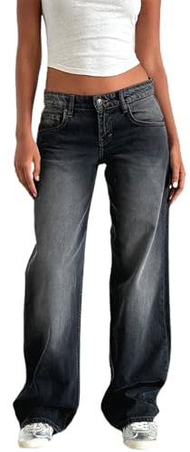 Womens Baggy Jeans Y2K Low Waist Loose Straight Leg Denim Pants with Pockets E-Girl Boyfriends Trousers Streetwear (A-Gray, M)