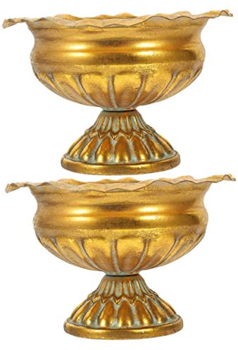 Amosfun Retro Iron Flower Pot Metal Roman Flower Pot Decorative Vase Planter for Weddings