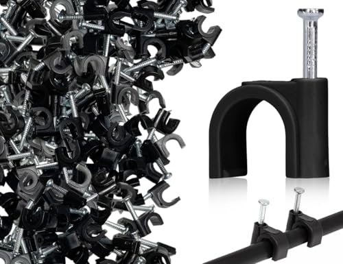 Lhbwhiz 100 Stück Kabelschellen,Stahlnagel Nagelschellen,Wand Kabelklemmen Nagel,Cable Clamp,Kabel Befestigungen,Stahlnagelkabelclips,Kabelhalter Rundschelle,Kabelbefestigung(Schwarz,8 mm)