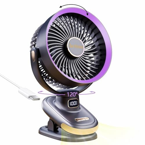 Auto Rotating Oscillating Fan for Bedroom,Portable USB Rechargeable Desk Fans Small Quiet, 5 Speed Mini Table Fan for Office,Clip on Fan for Bed,Cooling Fans for rooms,Vintage Fans for living room