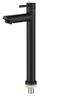 Robinet Lavabo Eau Froide, Haut 30cm, Acier Inoxydable Brossé, Flexible de 60 cm inclus, Style Moderne, Lave main, lavabo WC, Uniquement Eau Froide (Noir)
