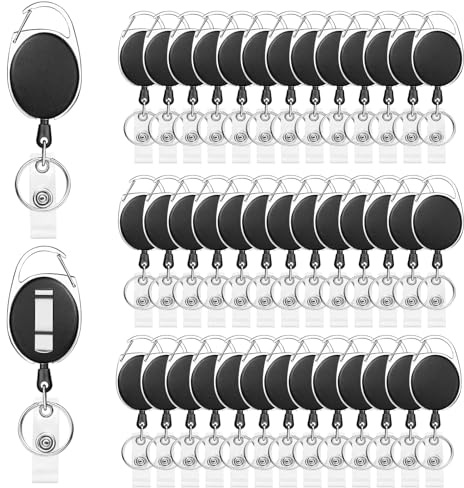 FZENeast 40 Pack Retractable Keychain for Key Ring ID Card | Extendable Heavy Duty Badge Reel with Spring Coil 65CM Nylon Rope, Keychain for ID Card, Ideal for Office Work Staff