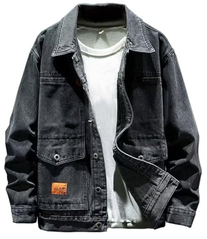 Generisch Chaqueta vaquera para hombre, estilo occidental, chaqueta vaquera, cuello muesca, abrigo vaquero Y2K Hip Hop Streetwear Vintage Jeans Chaquetas de corte relajado Chaqueta informal