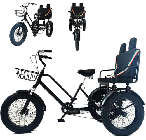 20-Tums Vuxen Trehjuling Med Feta Däckpedaler - 7 Växlar, 3 Hjul, Hydraulisk Stötdämpning, Kolstålsram, Superstor Sadel, Utomhuscykling, Picknick På Helgerna