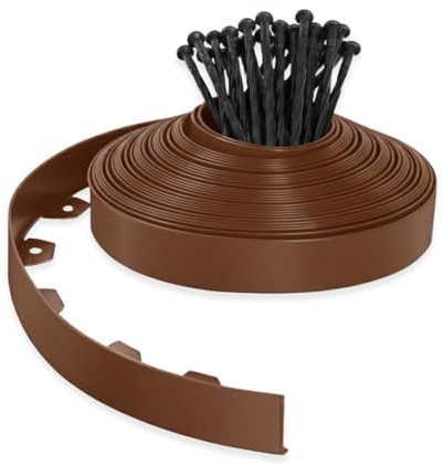 PLANTAWA Borde para Césped Artificial Marrón 10m, 30 piquetas | Delimitación y Fijación del Perímetro, Contención de Materiales y Acabado Profesional | Flexible, Discreto y Resistente para Jardín