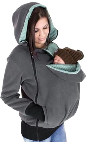 Maternity Hoodie, 3-in-1 Removable Kangaroo Pouch Hoodie, Soft Warm Cotton Baby Wearing Jacket, Winter Cozy Maternity Jacket for Mom and Baby, M