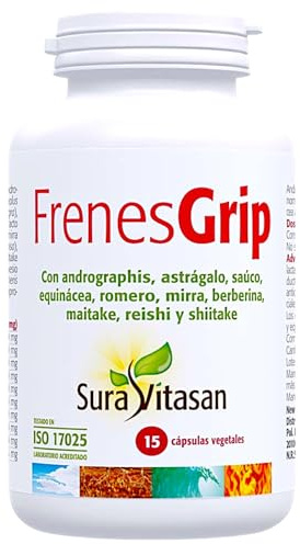 Sura Vitasan FrenesGrip 15 Cápsulas Vegetales - Con Andrographis, Equinácea, Saúco y Hongos (Reishi, Shiitake) - Tratamiento Natural para Resfriados - Vías Respiratorias y Defensas