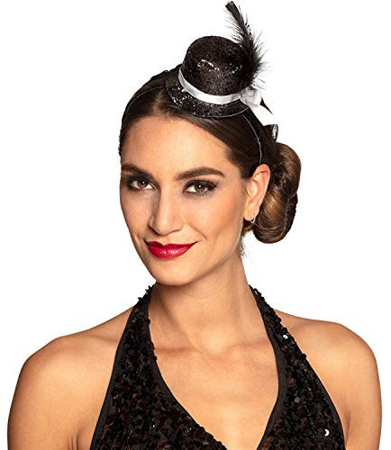 TH-MP Mini Zylinderhut Haarreif Zylinder Minihut Miniaturhut Glitzerhut Damen Kostüm Zubehör (Schwarz)