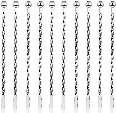 10 Pcs Cocktail Agitateurs, DECARETA Premium Touillette Cocktail en Acier Inoxydable 19,1cm Motif Spirales Cuillère à Cocktail Bar Cuillère à Mélanger pour la Crème Glacée, Café, Boisson, Cocktail