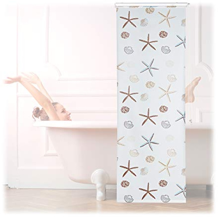 Relaxdays Cortina de Ducha Ocean, Diseño marítimo, Soporte de Techo, Semitransparente, 80x240cm