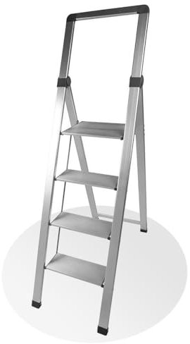FACILITYS - Escabeau 4 Marches, Pliable en Aluminium, Ultra Compact 5,5 cm - Marche Pied Pliable, Léger 6,4 kg et Robuste, Charge 150 kg - Plateforme Antidérapante, 4ème Hauteur à 91 cm