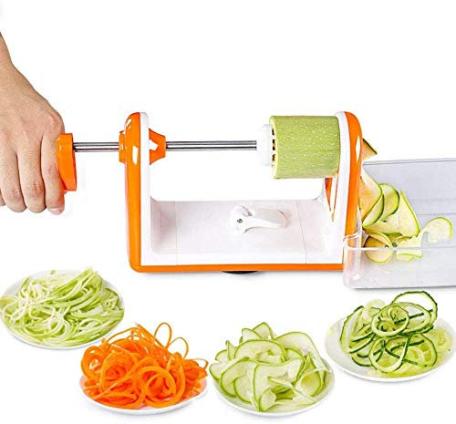 Spiraliseur de sécurité multifonctionnel, spiraleur de légumes à 5 feuilles Coupe-spirale haute performance Fabricant de légumes à nouilles de courgettes Ventouse antidérapante,
