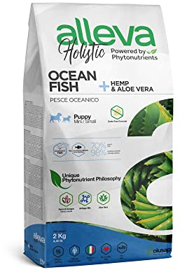 ALLEVA - Fiskkroketter + hampfrön och Aloe Vera Holistic - valpfoder - mini - kibble väska 2 kg