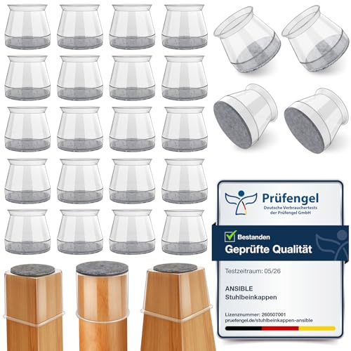 Protector Patas Sillas,24 Pieces Transparent Silicona con Fieltro, Deslizadores de Fieltro para Sillas, Tapas Protectoras para Patas de para Pisos de Madera(Fit:33-50mm)