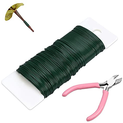 Vaktop Floral Arrangement Kit - 2PCS Florist Wire with Cutter, Green Stem Wire for Christmas Wreaths, Garlands & Flower Arranging