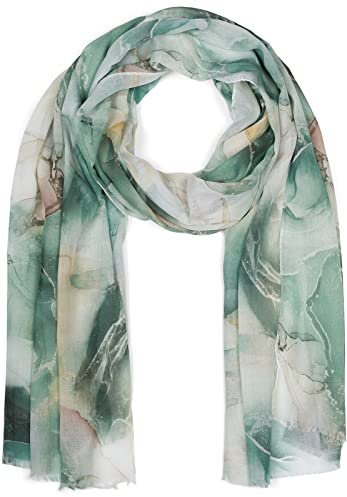 styleBREAKER Damen Schal mit edlem Marmor Muster und kurzen Fransen, leichtes Tuch in Pastell Farben, Stola 01016219, Farbe:Grün