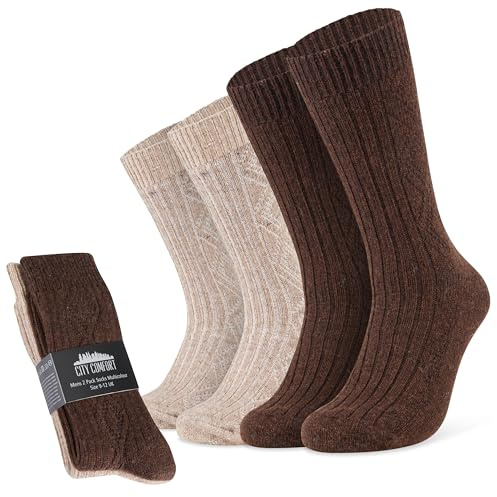 CityComfort Mens Socks Pack of 5 or 2 Soft Warm Ankle Socks for Men Teenagers Size 6-12 Wool Socks Winter Walking Work Socks Gifts for Him (Brown/Beige, 9/12 UK, Pack of 2)