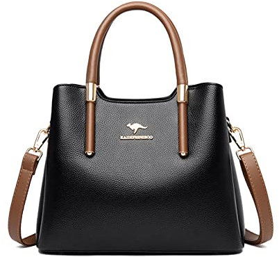 NICOLE & DORIS Handtasche Damen Mittelgroß Frauen Schultertaschen PU Leder Tote Tasche Elegante Henkeltasche Umhängetasche wasserdichte Satchel Handtasche mit Vielen Fächern Schwarz