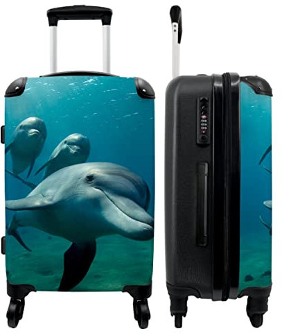NoBoringSuitcases.com® Koffer Kinder Rollkoffer Reisekoffe Hartschalenkoffer Groß Geschenke - Dolphin - Wasser - Blau - Tier - 67x43x25cm