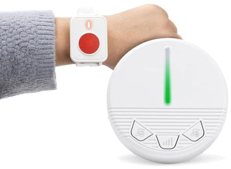 CYSSJF Pulsante Di Chiamata Di Emergenza, Sos Anziani Da Polso, Pulsante Allarme Anziani, Allarme Bagno Disabili, Salvavita Anziani, Campanello Chiamata Anziani A Batterie(1 Orologio+1 Ricevitori)