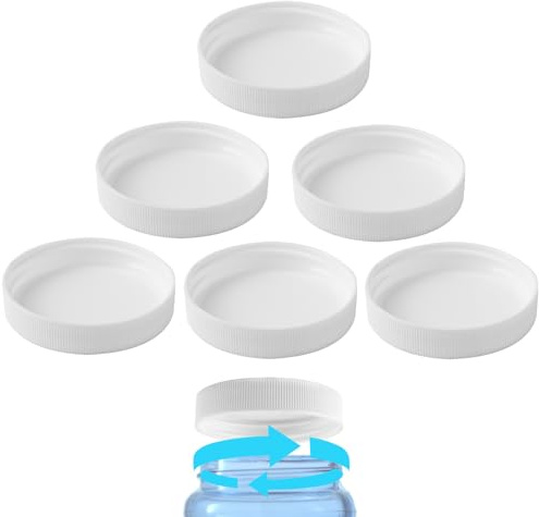 (6-Pack) Calvana 53mm Reusable Water Jug Caps, Lids for 3 and 5 Gallon Water Jug, Water Bottle Cover Screw Top, Compatible with American Maid Plastic Water Bottles and Jugs Ranging, PP Material, White