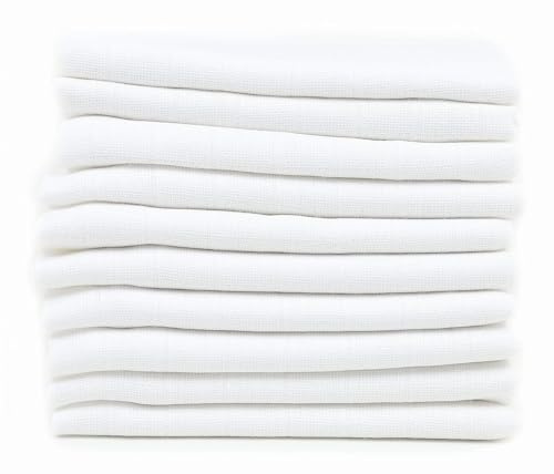 FENSILO skötdukar – Muslinblöjor – 10-pack 60 x 80 cm muslindukar | tygblöjor | dregellappar för pojkar och flickor | baby muslinblöjor | vit