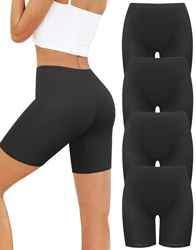VOENXE Radlerhose Damen Kurz, Baumwolle Boxershorts Panties,Anti Scheuern Boyshorts Sporthose Leggings Frauen,Radler Sport Shorts Bauchweg Blickdicht Hotpant Yoga,Unterhosen Unter Kleid,4 Pack